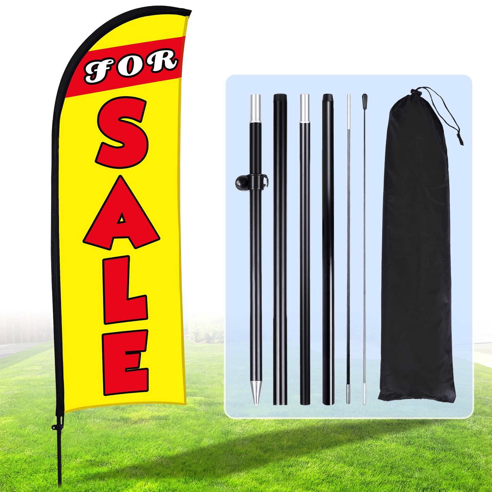 Photo 1 of Buryeah 7 x 5.4ft Sale Feather Flag Large Sale Sign Flag Sign with Pole Kit Huge Banner Flag with Rope for Retail Store Outside Garden Business Advertising(Yellow)