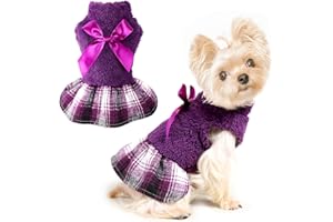 SHIFENMEI Purple Plaid Dog Dresses Spring Dog Dresses for Small Dogs Girl Chihuahua Yorkie Teacup Dog Clothes Dog Sweaters Dresses Cat Apparel Outfits, XSmall, Plaid Purple