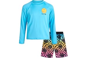 Big Chill Boys’ Rash Guard Set – UPF 50+ Long Sleeve Swim Shirt and Bathing Suit Trunks – Swimwear Set for Boys (4-14)