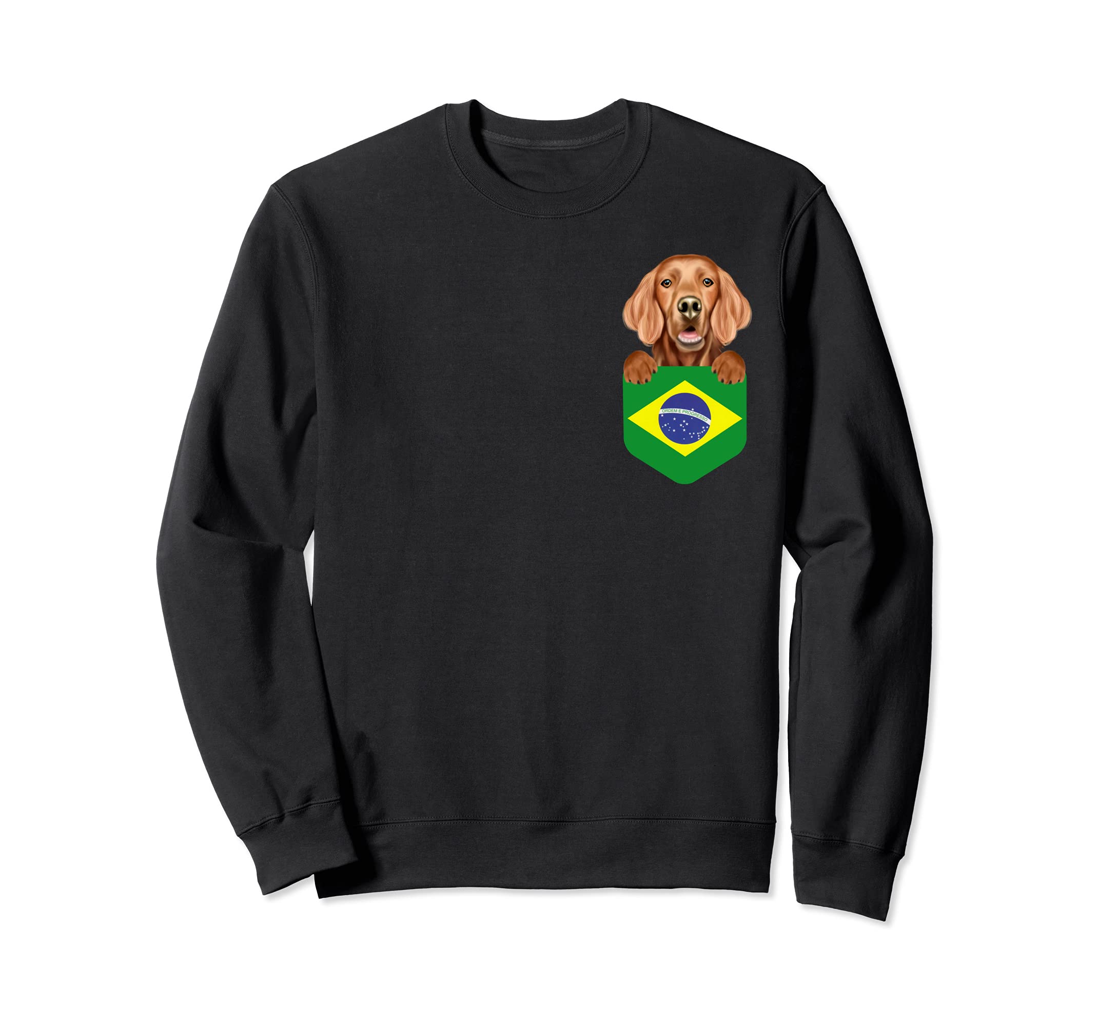 Brazil Flag Irish Setter Dog In Pocket Sweatshirt