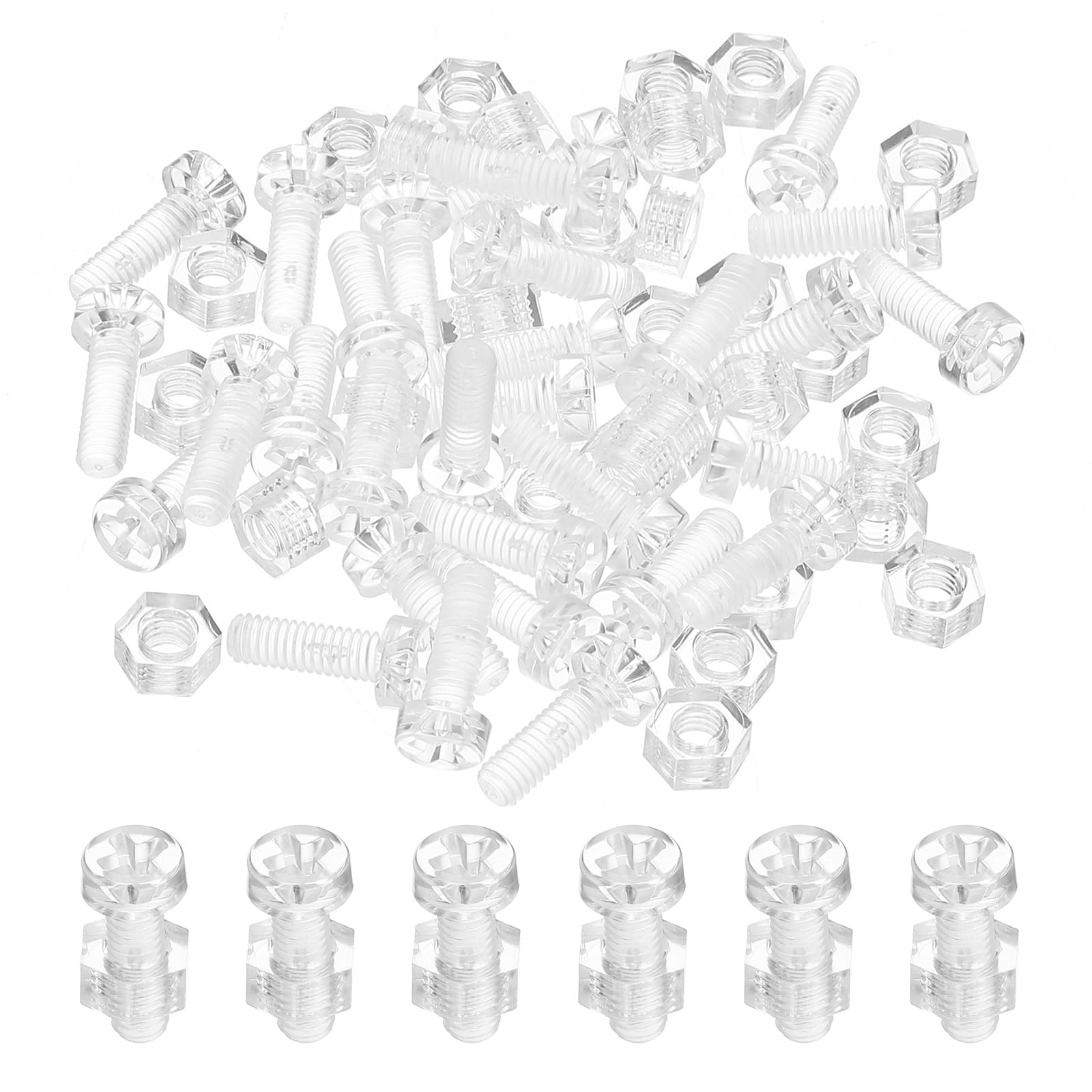 PATIKIL M4x12mm Clear Acrylic Screws and Hex Nuts Kit, 50 Set PC Plastic Phillips Round Head Bolts for Machine Accessories, Transparent