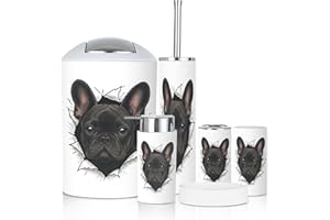 Bathroom Accessory Set 6 Piece Realistic French Bulldog Head Black Ears Toothbrush Cup Toothbrush Holder Soap Dispenser Soap 