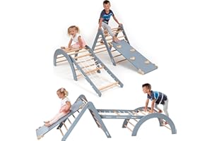 OCODILE 6-in-1 Climbing Toys for Toddlers - Safe and Stylish Pikler Triangle Set - Wooden Play Gym for 2-6-Year-Olds - Light Gray