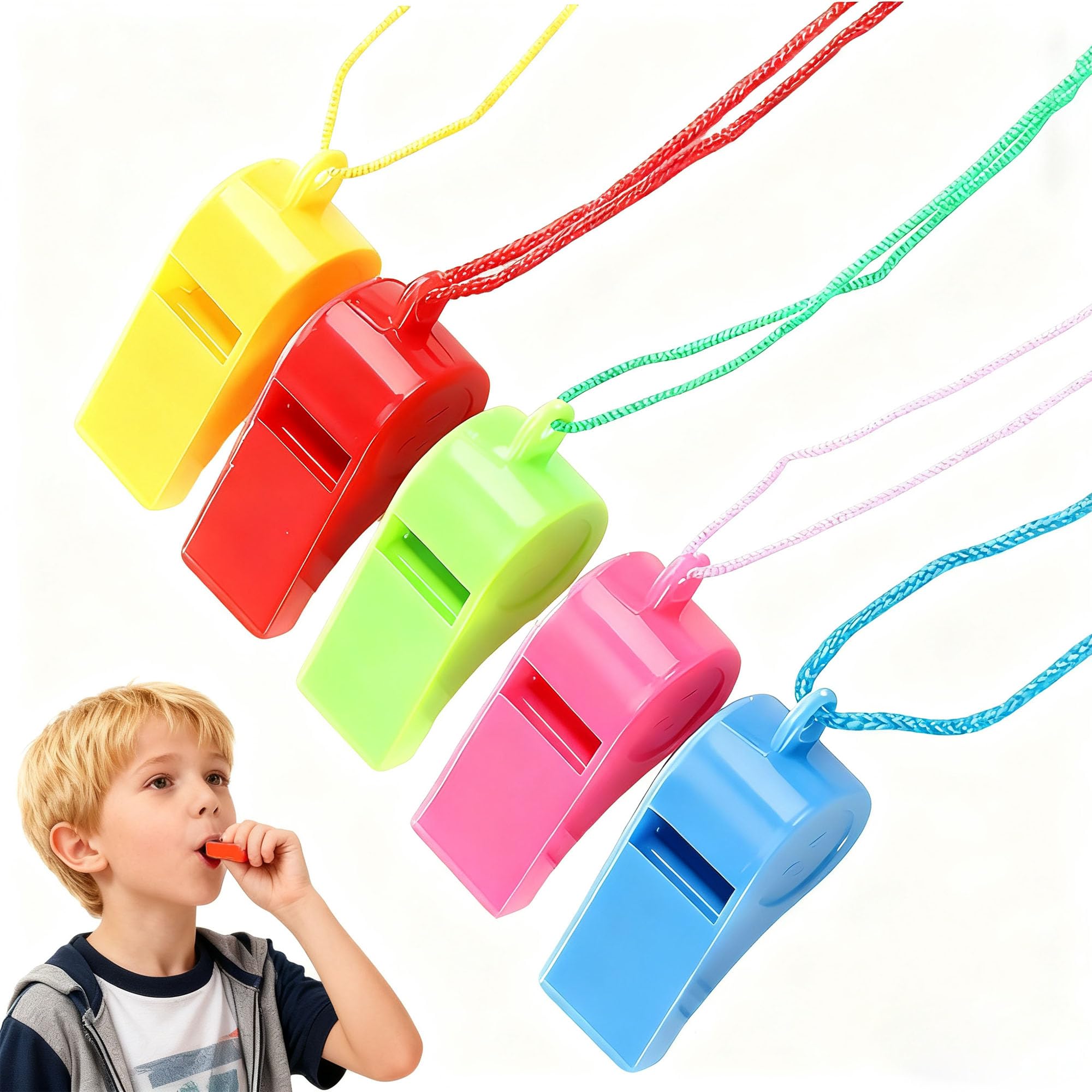 YUEMING 5 x Plastic Wheeled Whistle Whistle Referee Child Trainer Whistle with Cord for Sports Basketball Football 12.2 x 2.2 cm Random Colour