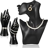 Kigley 3 Pcs Jewelry Mannequin Display Set Including Boutique Bust Holder Mannequin Earring Stand Hand Display Bracelet Ring Stand for Selling Show(Black)