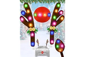 DERGO Christmas Reindeer Antlers Car Decoration Kit, LED Lights Nose Vehicle with Jingle Bells Rudolph, Auto Holiday Accessories for SUV Van Truck Decor Multicolor