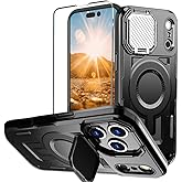WATEFULL Case Compatible iPhone 17 Pro Max MagSafe Adjustable Metal Camera Lens Cover Stand 1 Screen Protector,[Mil-Grade Protect] Rugged Heavy Duty Magnetic Case for iPhone 17 Pro Max 6.9" Black