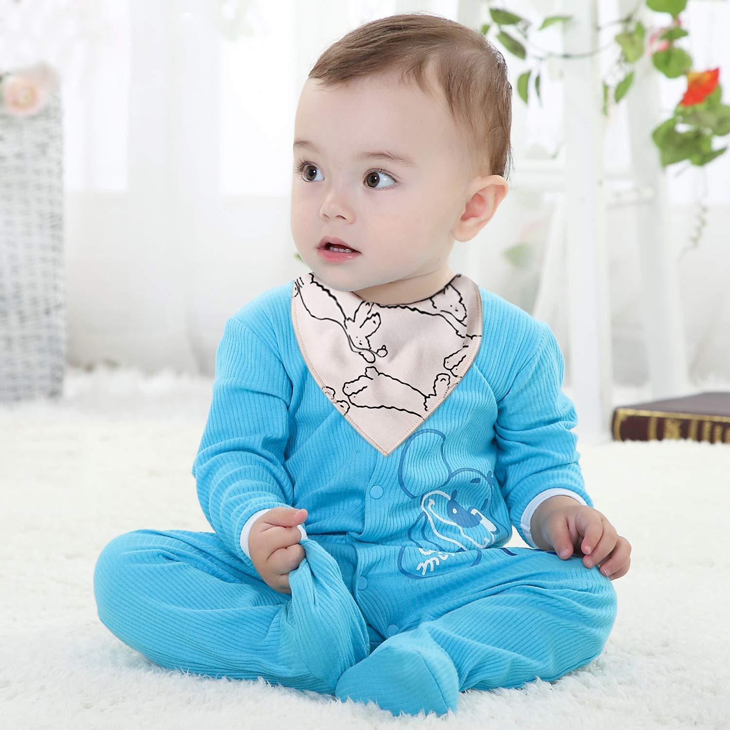 Viedouce Baby Bandana Drool Bibs 100% Organic Cotton Baby Burp Cloths with Adjustable Snaps, Neutral Set of 9: Baby