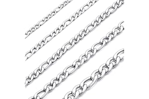 MOWOM Silver Gold Black Color Cuban Link Chain Necklace Water Resistant Mens Stainless Steel Necklace For Women Boys Thin Fig