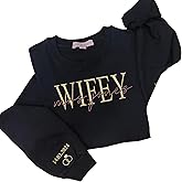Embroidered Sweatshirt, 100% Cotton Wifey Sweatshirt, Wedding Gift, Gift for Bride, Bridal Shower Gift, Newlywed Honeymoon Present Black