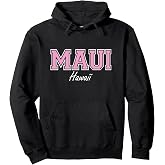 Maui Hawaii Pink Text with White Outline Pullover Hoodie