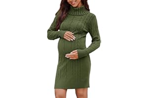 Langwyqu Womens Maternity Sweater Dress Cable Knit Sexy Bodycon Turtleneck Long Sleeve Mini Fall Sweaters Dresses