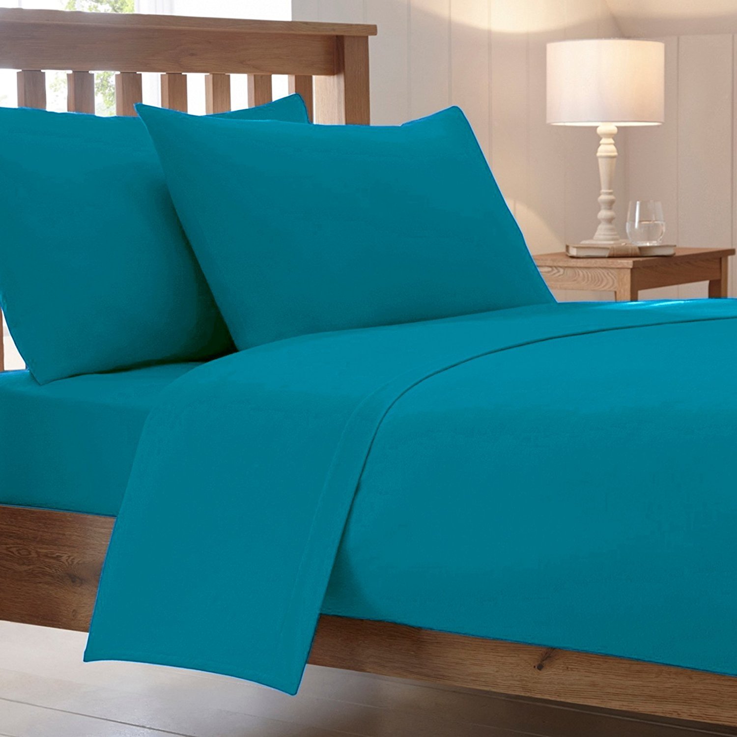 40 Cm / 16" Inch Extra Deep Luxury Combed Poly Cotton Bed Fitted Sheets Non Iron Percale Plain Sheet Bedding(Teal, Single)