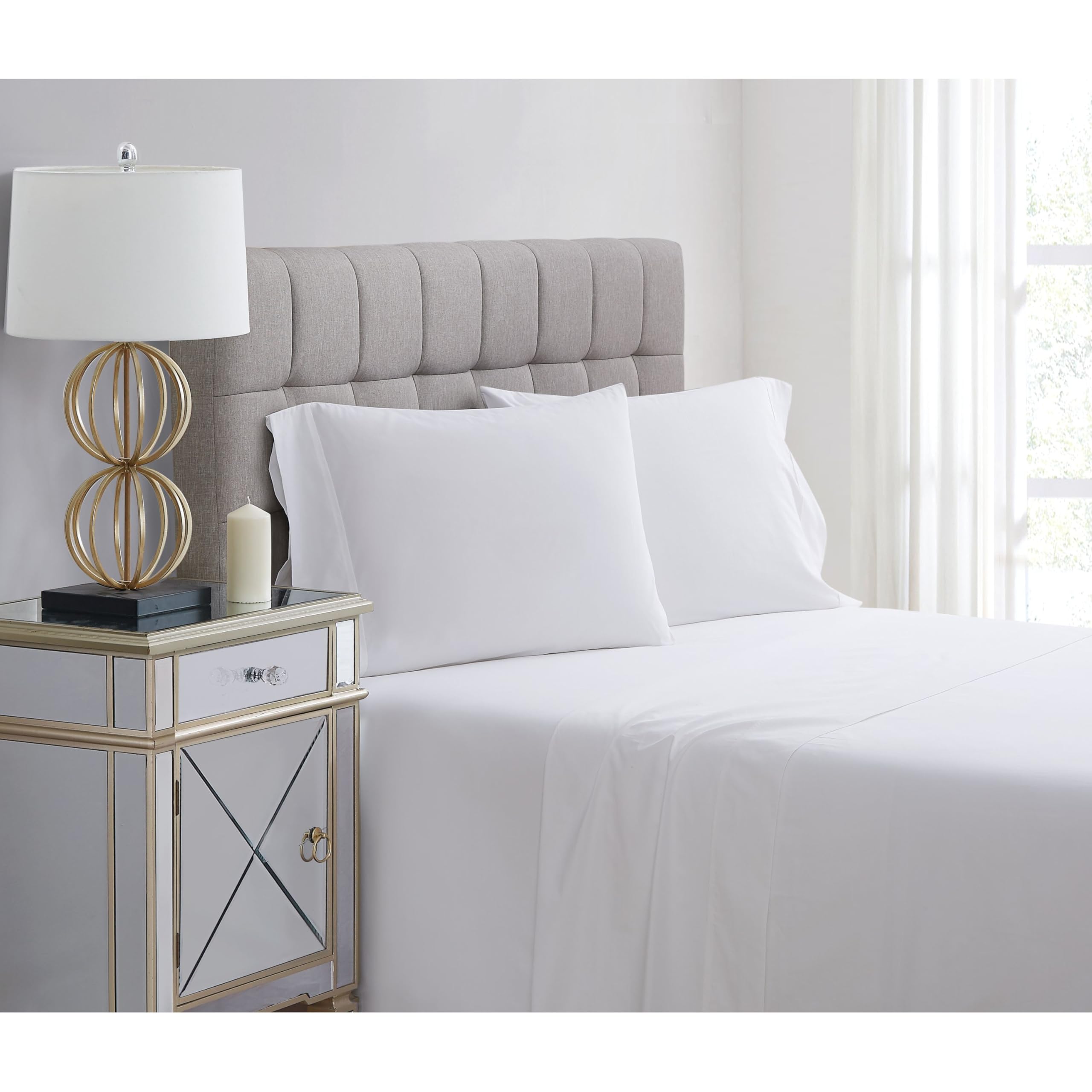 Charisma Percale Cotton 400 Thread Count, Standard Pillowcase, White