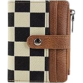 Women's RFID Blocking PU Leather Bifold Wallet-Compact Design with 8 Card Slots,ID Window,Snap Button Closure|Stylish Checkered Pattern,Multiple Colors|Secure&Functional for Daily Use(Checkered brown)