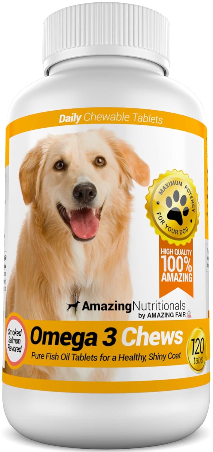 Amazing Omega for Dogs - Dog Fish Oil Pet Antioxidant for Shiny Coat, Joint and Brain Health - 120 Chews
