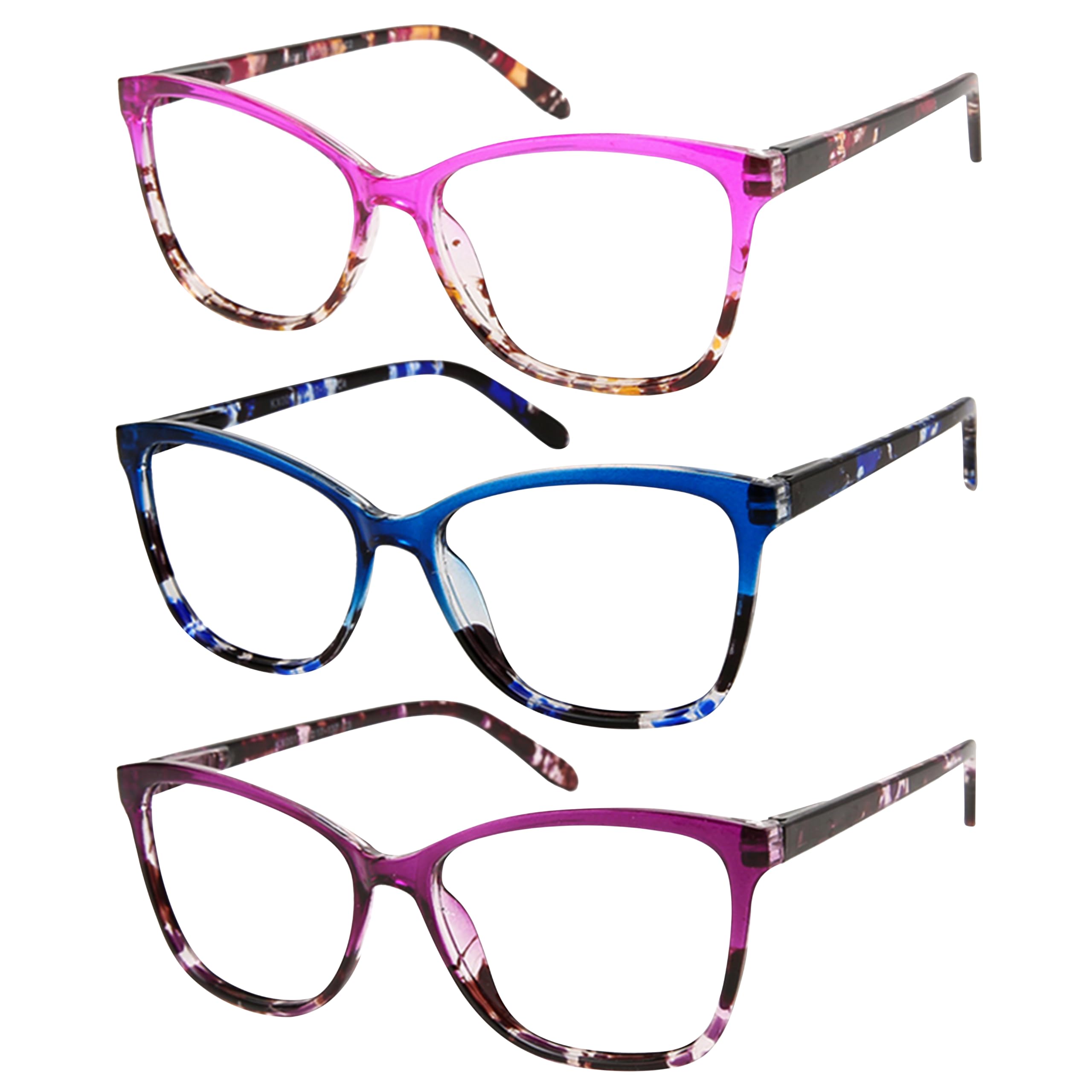 Dolarosey Blue Light Blocking Reading Glasses 3 Pack Women Large Frame Computer Reader (2.0)