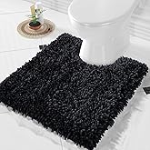Yimobra Toilet Rugs U Shaped Washable, Extra Thick Soft Absorbent Chenille Contour Bathroom Rugs for Toilet 24x20 Inch, Quick Dry Non Slip Toilet Mat for Bath Floor, Black