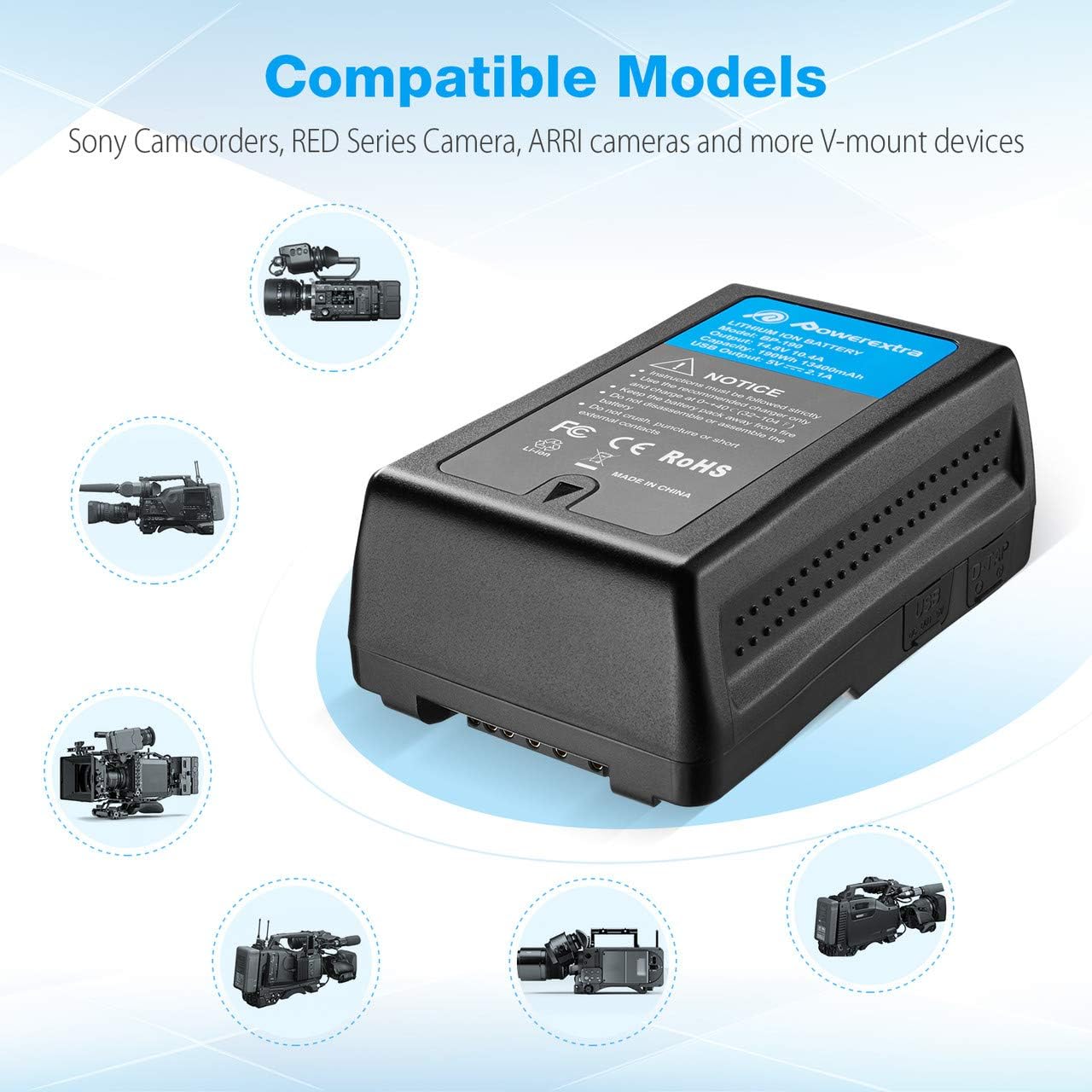 Powerextra 190Wh (13400mAh) V Mount/V-Lock Battery Compatible with Sony Camera Camcorder Broadcast Replacement Brick for DSLR : Home Audio & Theater