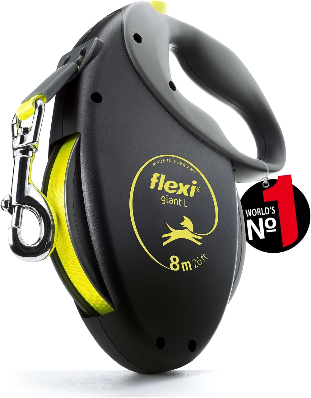 flexi Giant L Tape 8 m Black Neon Yellow Retractable Dog Lead 50 kg