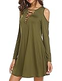 Zeagoo Women's Cold Shoulder Lace up V Neck Tunic Dress Sexy Lightweight Swing Dress