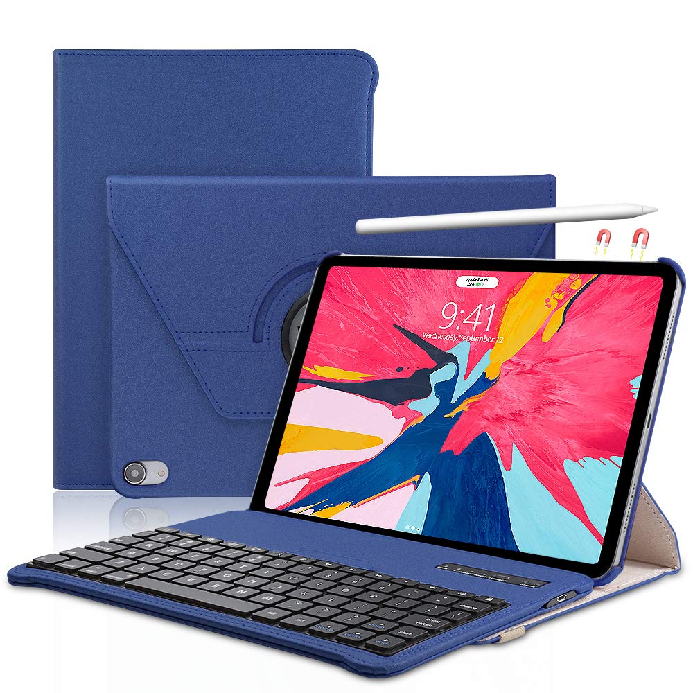 Keyboard Case iPad Pro 11 inch (A1980, A2013, A1934) [Support Apple Pencil Charging] - 360 Rotating - Detachable Keyboard - PU Leather Stand - iPad Pro 11 Keyboard Case, (Blue, 11 inch)