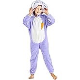 IKALI Girls Bunny Costume, Fluffy Purple Rabbit Dress up Jumpsuit Outfit for Kids Toddlers