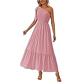 PRETTYGARDEN Womens One Shoulder Summer Maxi Dress Smocked Flowy Boho Beach Long Sundress Sleeveless Wedding Guest Dresses