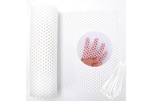 SUMLOTY White Plastic Wire Mesh Fence Roll - 15.7IN x 20FT Plastic Chicken Wire Mesh for Poultry， Chicken Puppy Rabbit, Floral, Plastic Fence