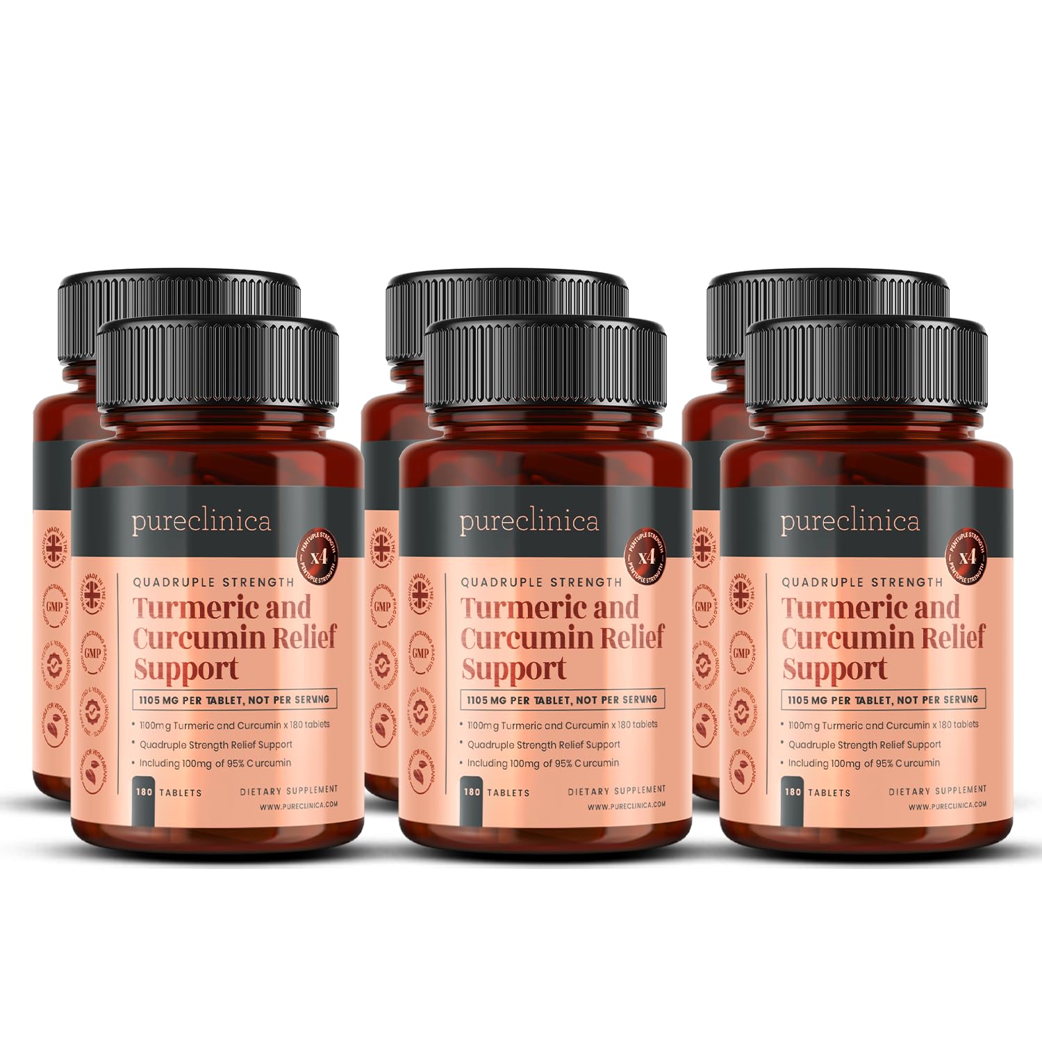 Turmeric Curcumin - 1000mg x 1080 Tablets (6 Bottles) - Including 95% Curcumin - with 5mg Black Pepper Extract