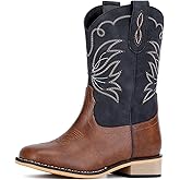WOKOOT Kids Cowboy Boots for Boys Girls Square Toe Western Toddler Cowgirl Boots Mid-Calf Leather Chic Party Riding Boot