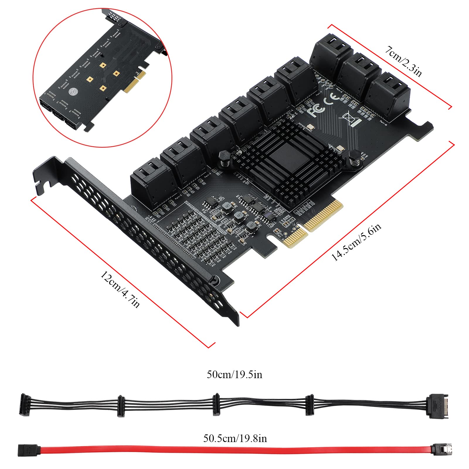 Mzhou 18 Port Sata Pcie Expansion Card - 6Gbps Sata Iii, Supports Pcie 4X/8X/16X Slots (Chip 1*Asm1166 + 4*Jmb575) - View 6