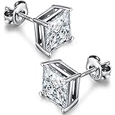 Jiahanzb Sparkling Square Stud Earrings 925 Sterling Silver Cubic Zirconia Stud Earrings Hypoallergenic Earrings for Women/Men 4MM-8MM