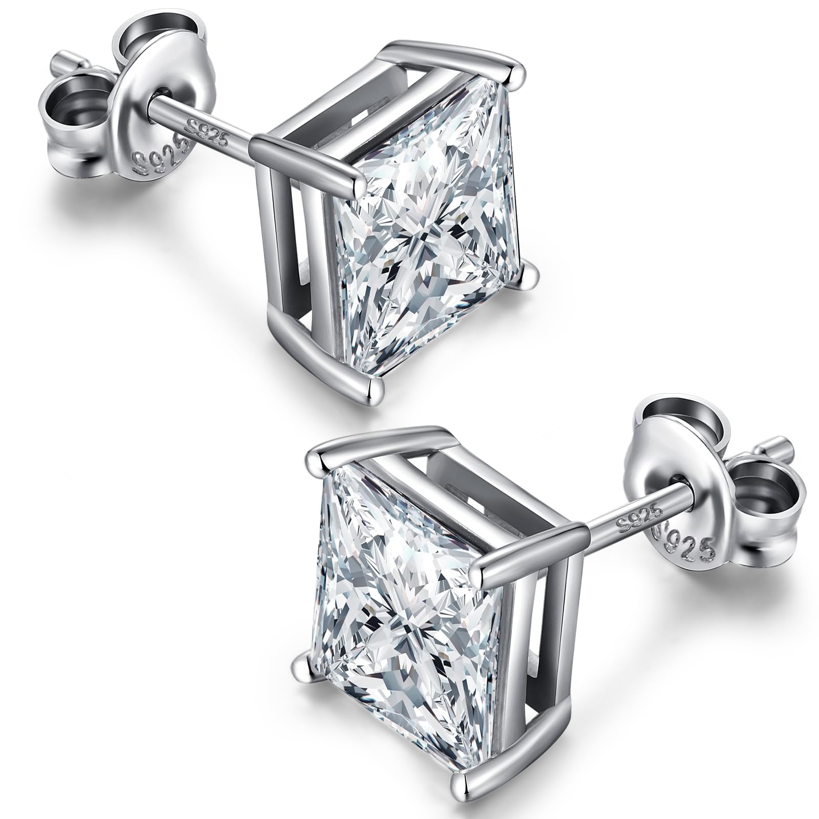 Women Men Silver Stud Diamond Earrings Cubic Zirconia Square Earrings 925 Sterling Silver Stud Earrings 4mm