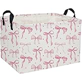 DDBASKET Kids Basket Pink Baskets Girls Basket Rectangular Cute Storage Bin for Room Decor(Pink bownot)