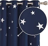 Deconovo Star Foil Printed Thermal Blackout Curtains Navy 66x54 2 Panels