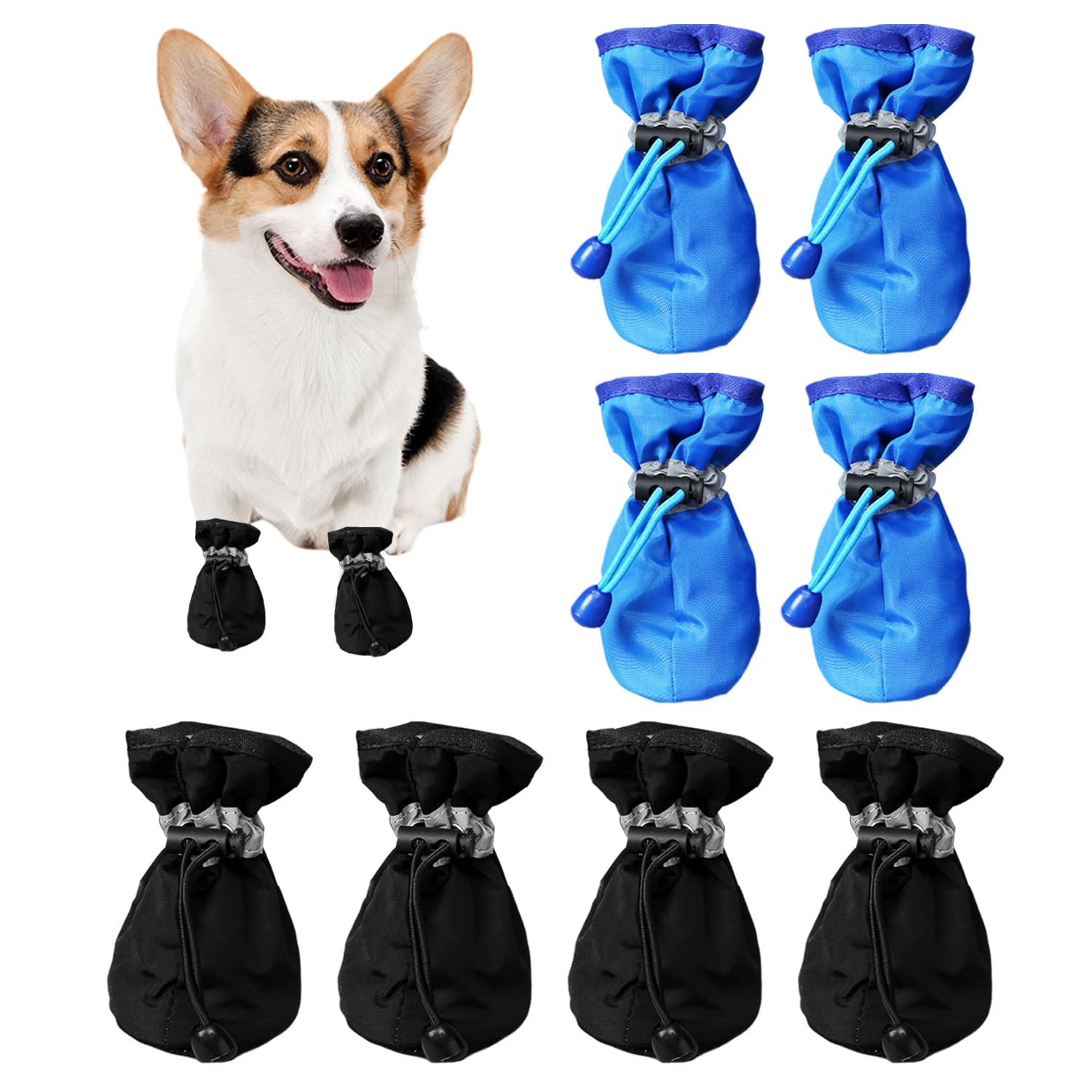 USHXVG 4 Pairs Of Pet Dog Shoes, Soft Sole Pet Shoes, Drawstring Pet Shoes, Anti-Slip Dog Paw Protectors, Indoor And Outdoor Dog Shoes, Waterproof Pet Rain Boots