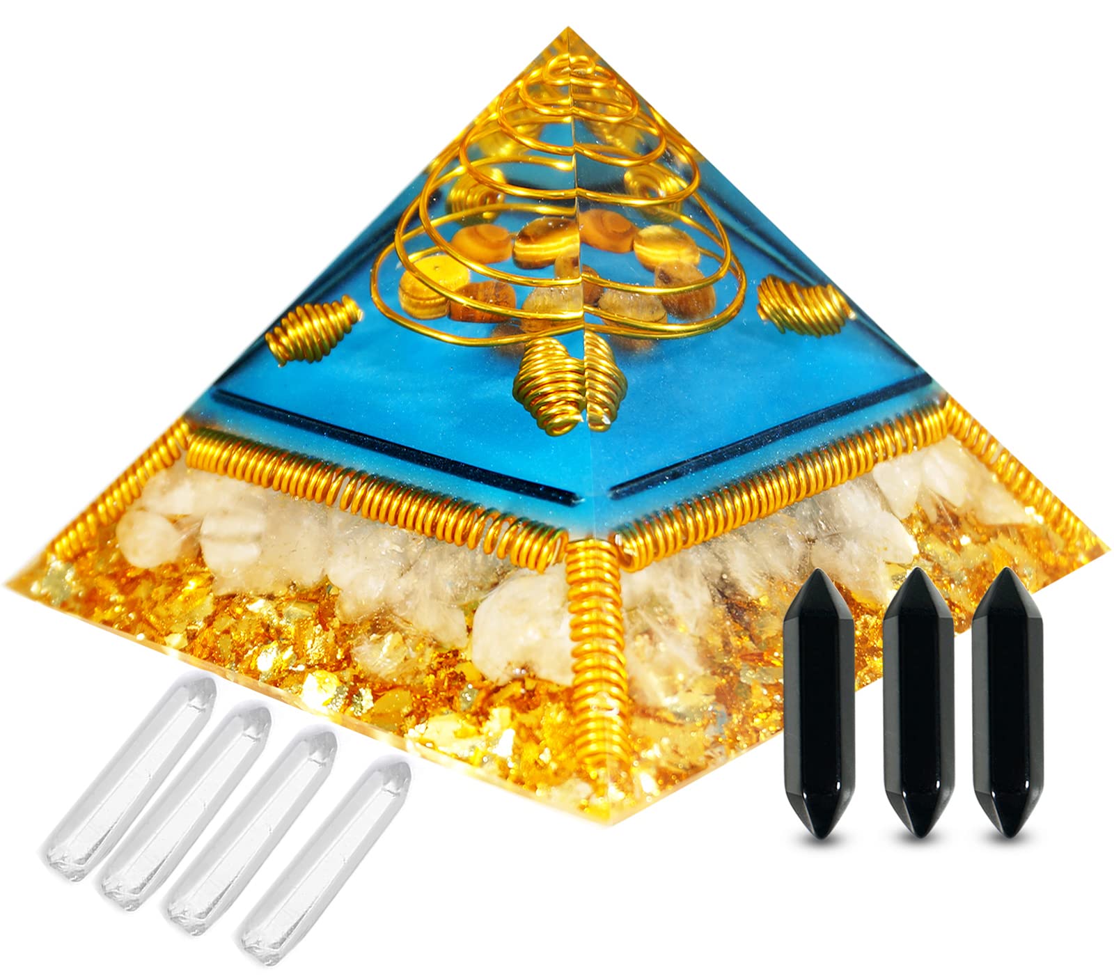 Soulnioi 3.7" Tiger's Eye Orgone Pyramid Chakra Pyramid Natural Quartz Positive Energy Generator for Chakra Balance, Reiki Meditaion
