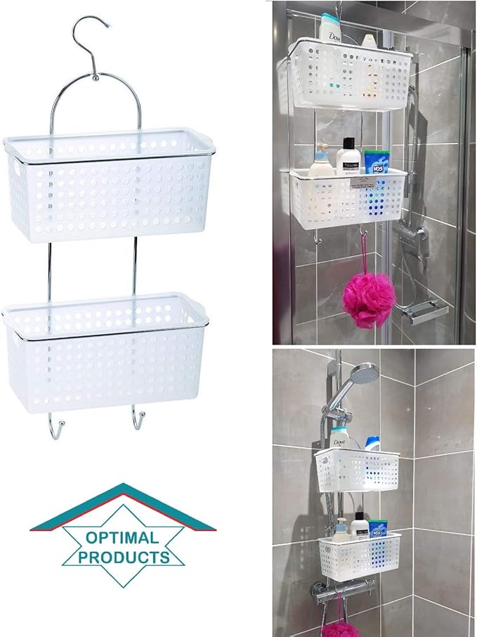 Optimal Products 2 Tier Large Hanging Bathroom Organiser Unit Shower