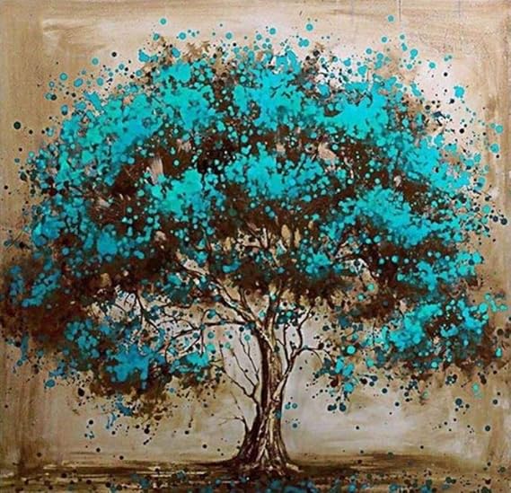 5D DIY pintura de diamante dibujo de taladro completo hoja azul árbol