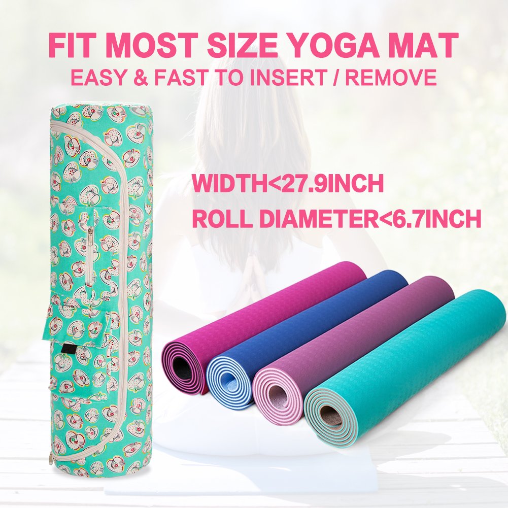 TUONROAD Large Full-Zip Yoga Bag Colorful Coffee Cup Plate Pattern Exercise Yoga Mat Holder Red Green Spot Cotton Cavans Yoga Bags for Women with Double Pocket and Adjustable Strap