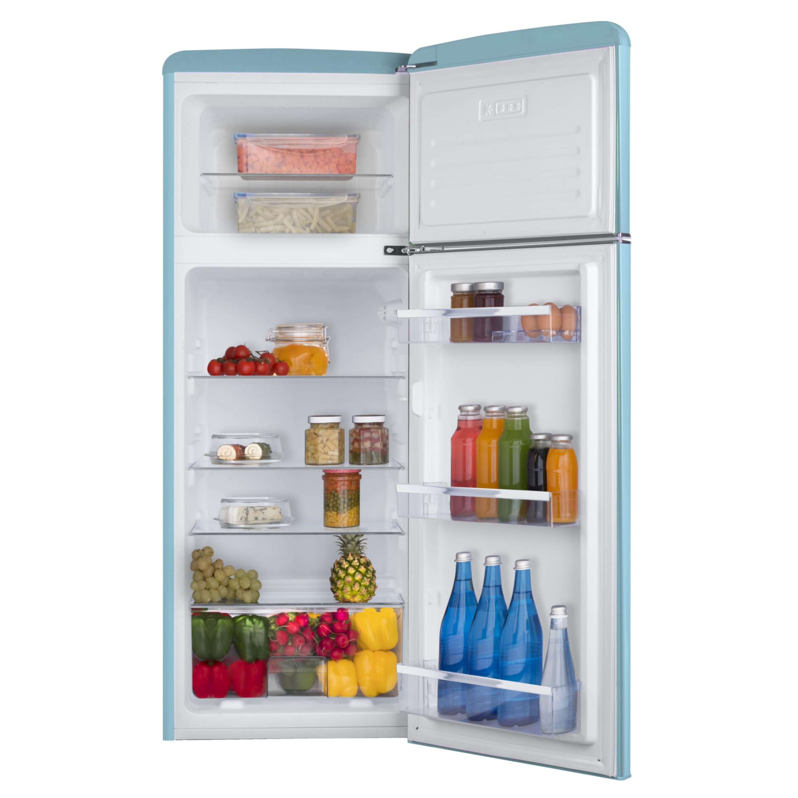Amica Retro Kühl‑Gefrierkombination freistehend 206 l FrostControl LED Beleuchtung Retro-Design 144 x 55 x 62 cm – Kühlschrank Türkisblau 6