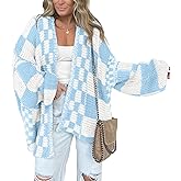 BTFBM Casual Cardigan Sweater for Women Fall 2026 Long Sleeve Open Front Chunky Knit Sweaters Checkered Outwear Coat