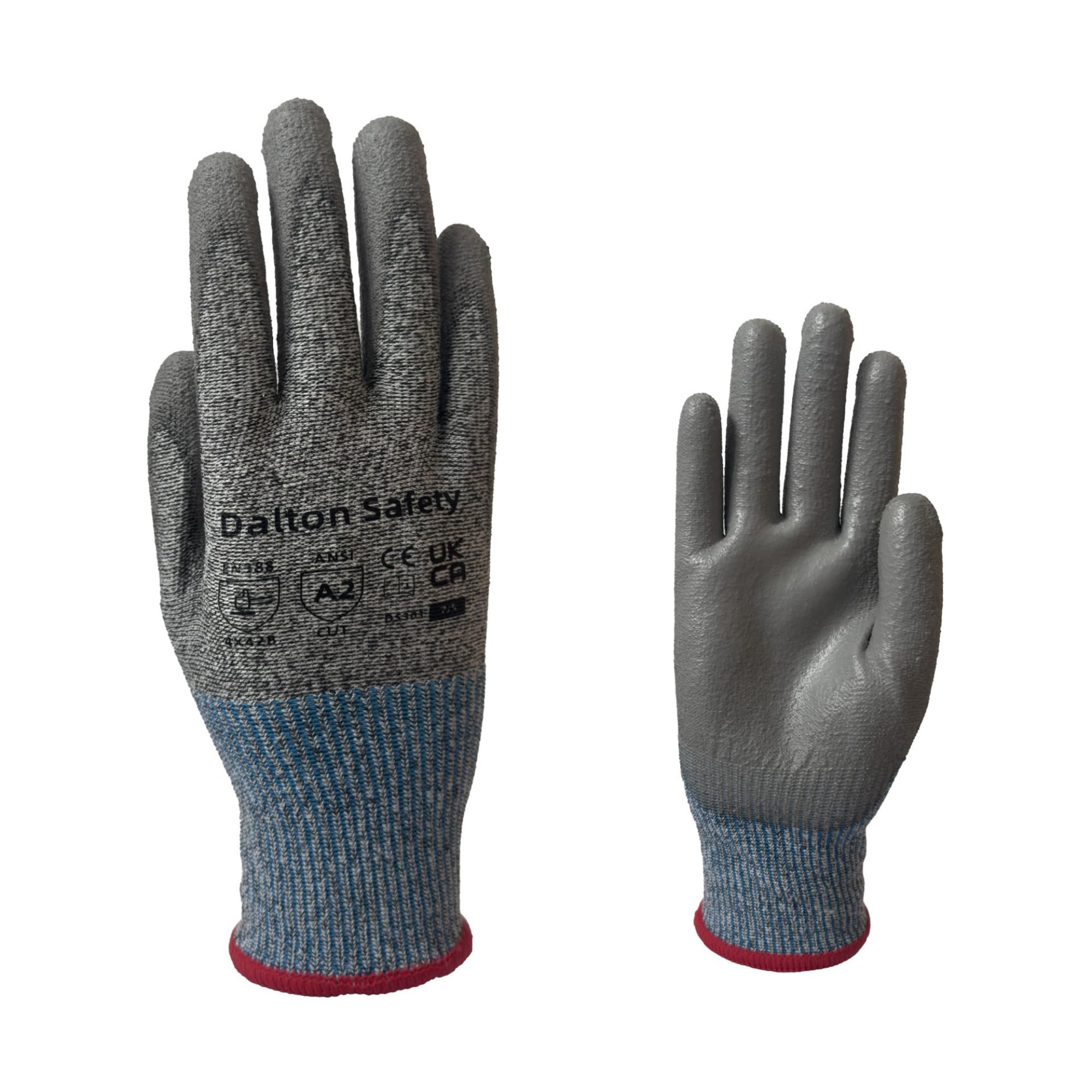 Dalton Safety Pair Of Small Cut Resistant Level 3 Work Gloves, HPPE Knitted Cuff, PU Coated Palm & Fingertips. Perfect For General Duty, Gardening, Glass Cutting & Sheet Metal Handling