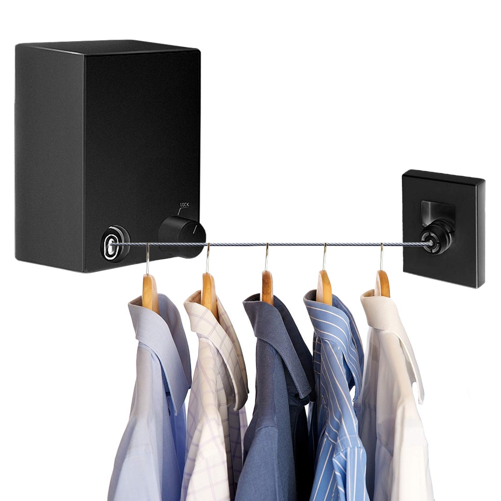 LIVEHITOP Washing Line, Retractable Clothes Drying Line, Stainless Steel Extendable Laundry Line, Adjustable 4.2M Washing Line Rope, Punch and Wall Mount for Indoor and Outdoor (Black)