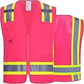 ProtectX High Visibility Reflective Safety Vest for Men Women Hi Vis Work Construction Vest with Pockets Class 2