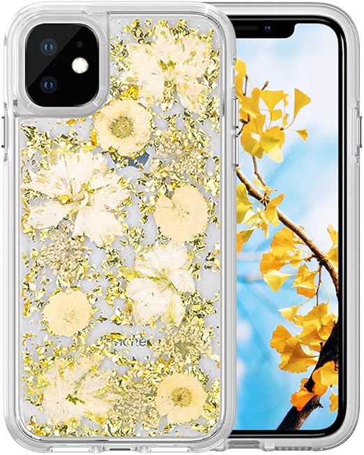 Amazon Com Iphone 11 Pro Max Case Huiflying Women Luxury Gold Foil Glitter Case Made With Real Natural Flowers With Clear Tpu Bumper Hard Pc Plastic Back Cover For Apple Iphone 11 Pro Max Gold Flower