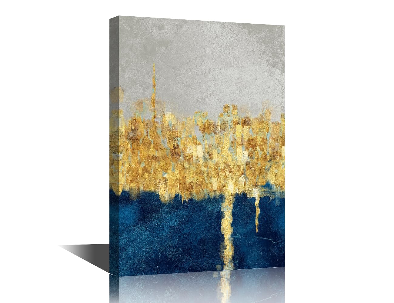 Abstract Painting Canvas Wall Art 3D Abstract Marble Paintings Golden Blue Turquoise Pictures Artwork for Living Room Bathroom Office Home Decor Framed Ready to Hang 12x18inch — image 1
