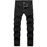 OIIIO Men's Ripped Slim Fit Straight Leg Jean Denim Pant