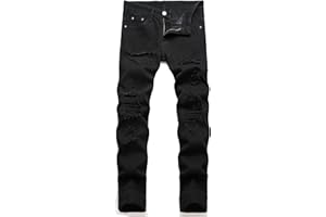 OIIIO Men's Ripped Slim Fit Straight Leg Jean Denim Pant